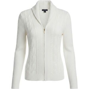 Chaps White Cotton Cable Knit Full Zip Shawl Collar Cardigan Sweater Womens M